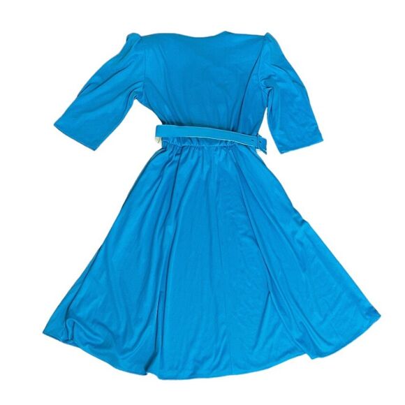 ANTHONY RICHARDS Blue Shirtwaist Dress Belted Elastic Waist Stretchy Size 6P 4P - Picture 5 of 9